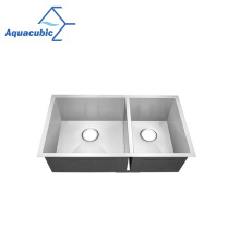 Aquacubic Undermount Upc Stainless Steel 2-Hole Double Bowl Kitchen Sink
